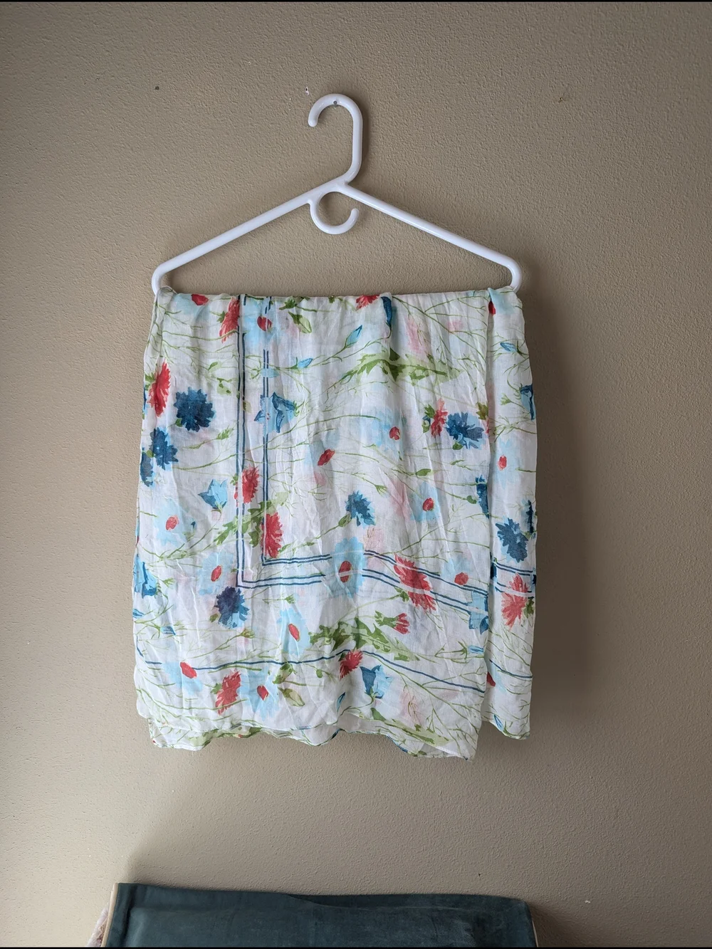 Ariat Lightweight White Floral Scarf/Wrap with Blue, Pink, and Green Accents